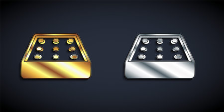 Gold and silver Mattress icon isolated on black background. Padded comfortable sleeping bed mattress. Long shadow style. Vectorのイラスト素材