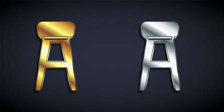 Gold and silver Chair icon isolated on black background. Long shadow style. Vectorのイラスト素材