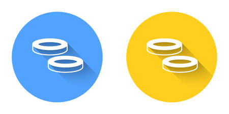 White Checker game chips icon isolated with long shadow background. Circle button. Vectorのイラスト素材