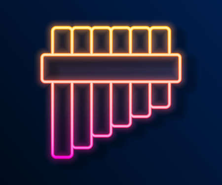 Glowing neon line Pan flute icon isolated on black background. Traditional peruvian musical instrument. Folk instrument from Peru, Bolivia and Mexico. Vectorのイラスト素材