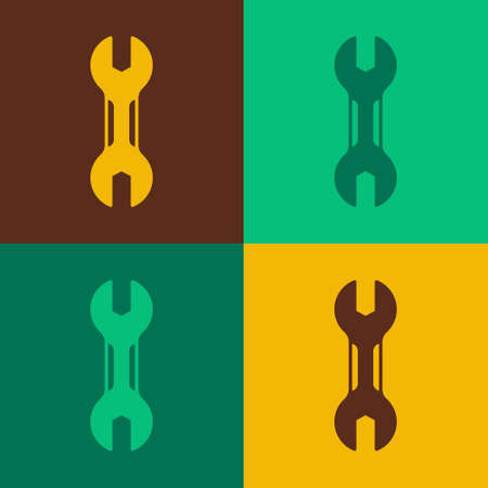 Pop art Wrench spanner icon isolated on color background. Spanner repair tool. Service tool symbol. Vectorのイラスト素材
