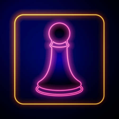 Glowing neon Chess pawn icon isolated on black background. Vectorのイラスト素材