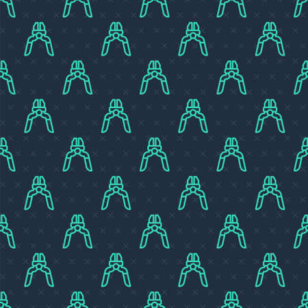 Green line Pliers tool icon isolated seamless pattern on blue background. Pliers work industry mechanical plumbing tool. Vectorのイラスト素材