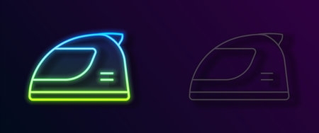 Glowing neon line Racing helmet icon isolated on black background. Vectorのイラスト素材