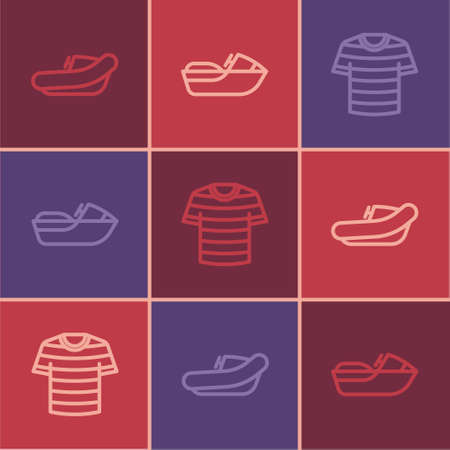 Set line Inflatable boat with motor, Striped sailor t-shirt and Jet ski icon. Vectorのイラスト素材