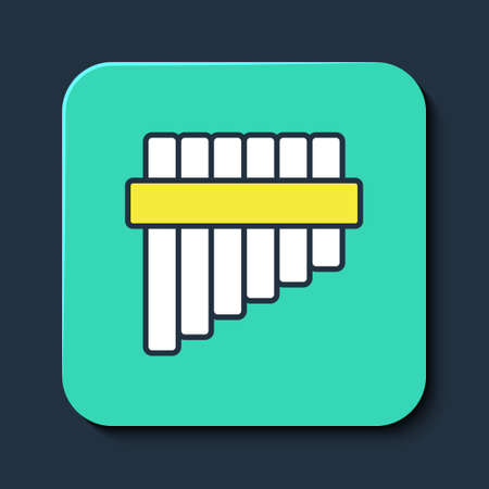 Filled outline Pan flute icon isolated on blue background. Traditional peruvian musical instrument. Folk instrument from Peru, Bolivia and Mexico. Turquoise square button. Vectorのイラスト素材