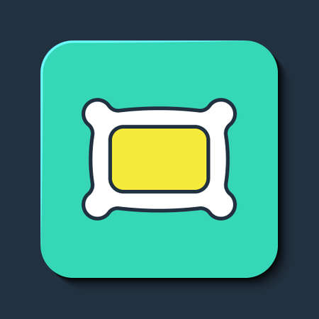 Filled outline Rectangular pillow icon isolated on blue background. Cushion sign. Orthopedic pillow. Turquoise square button. Vectorのイラスト素材