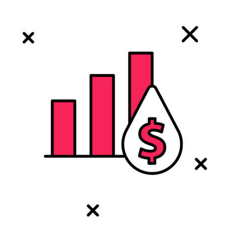 Filled outline Pie chart infographic and dollar symbol icon isolated on white background. Diagram chart sign. Vector.のイラスト素材
