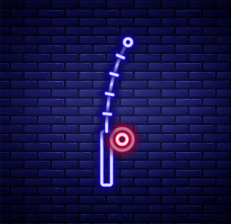 Glowing neon line Fishing rod icon isolated on brick wall background. Catch a big fish. Fishing equipment and fish farming topics. Colorful outline concept. Vectorのイラスト素材