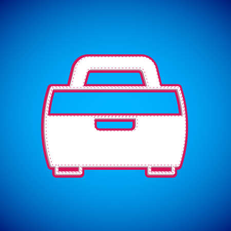 White Case or box container for wobbler and gear fishing equipment icon isolated on blue background. Fishing tackle. Vectorのイラスト素材