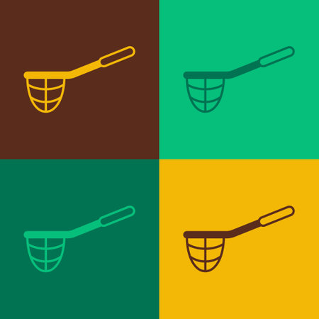 Pop art Fishing net icon isolated on color background. Fishing tackle. Vectorのイラスト素材