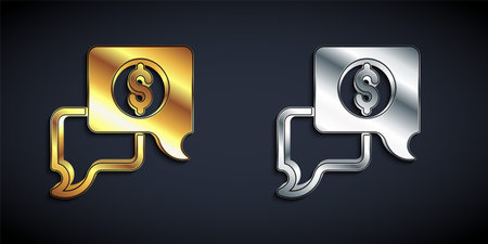 Gold and silver Business negotiations icon isolated on black background. Team work process. Business management teamwork meeting and brainstorming. Long shadow style. Vectorのイラスト素材