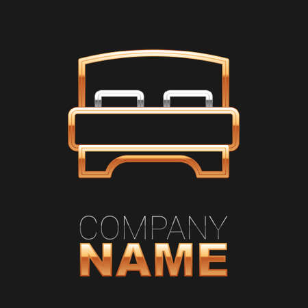 Line Big bed for two or one person icon isolated on black background. Colorful outline concept. Vectorのイラスト素材