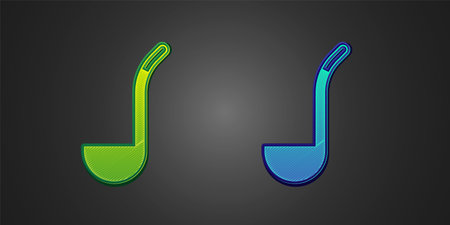 Green and blue Kitchen ladle icon isolated on black background. Cooking utensil. Cutlery spoon sign. Vectorのイラスト素材