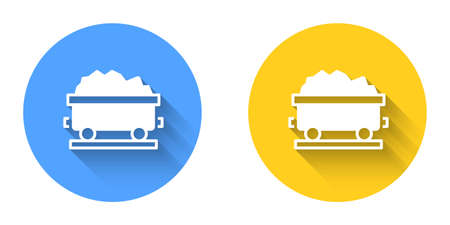 White Coal train wagon icon isolated with long shadow background. Rail transportation. Circle button. Vectorのイラスト素材