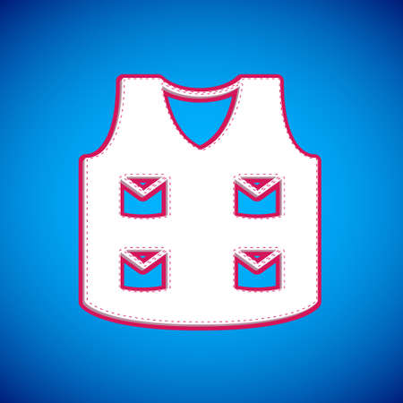 White Fishing jacket icon isolated on blue background. Fishing vest. Vectorのイラスト素材