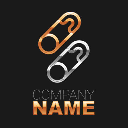 Line Classic closed steel safety pin icon isolated on black background. Colorful outline concept. Vectorのイラスト素材