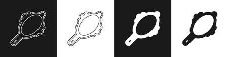 Set Magic hand mirror icon isolated on black and white background. Vectorのイラスト素材