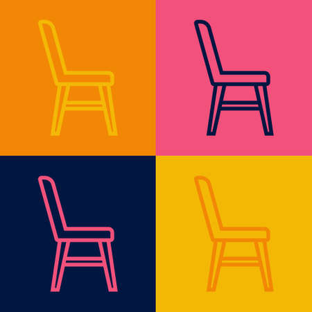 Pop art line Chair icon isolated on color background. Vectorのイラスト素材