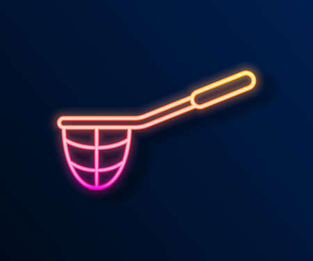 Glowing neon line Fishing net icon isolated on black background. Fishing tackle. Vectorのイラスト素材