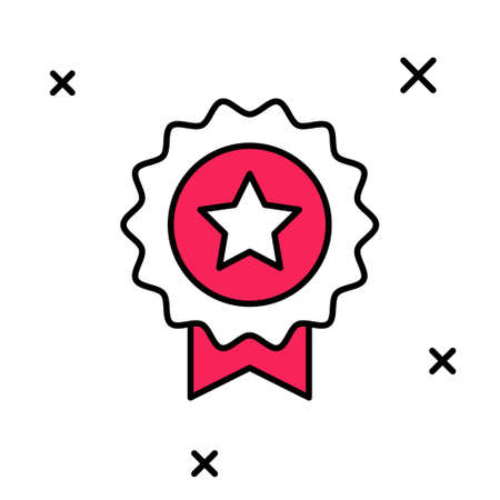 Filled outline Medal with star icon isolated on white background. Winner achievement sign. Award medal. Vectorのイラスト素材