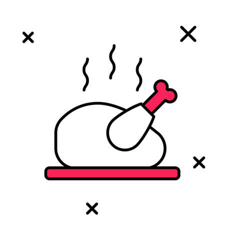 Filled outline Roasted turkey or chicken icon isolated on white background. Vectorのイラスト素材
