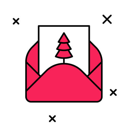 Filled outline Envelope with christmas party invitation card icon isolated on white background. Merry Christmas and Happy New Year. Vectorのイラスト素材