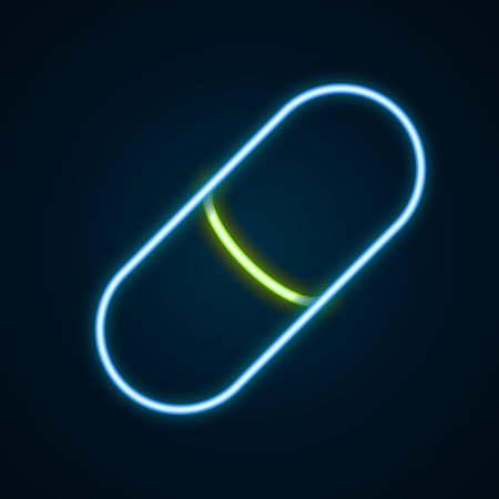 Glowing neon line Sleeping pill icon isolated on black background. Colorful outline concept. Vectorのイラスト素材