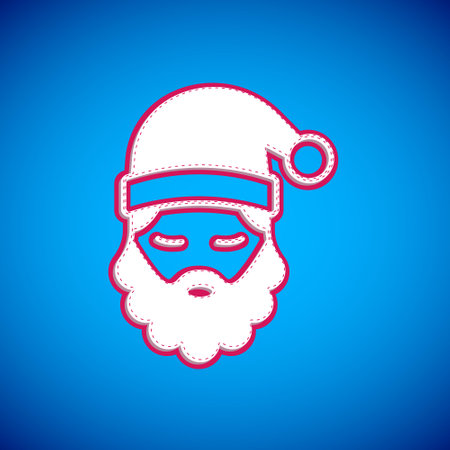 White Santa Claus hat and beard icon isolated on blue background. Merry Christmas and Happy New Year. Vectorのイラスト素材