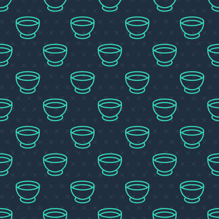 Green line Soy sauce in bowl icon isolated seamless pattern on blue background. Vectorのイラスト素材