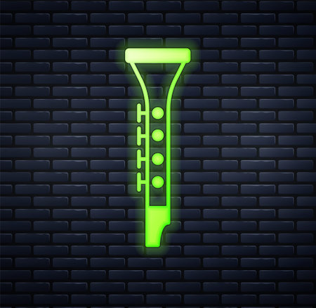 Glowing neon Clarinet icon isolated on brick wall background. Musical instrument. Vectorのイラスト素材