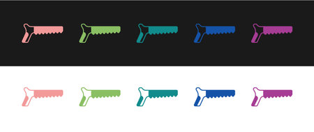 Set Hand saw icon isolated on black and white background. Vectorのイラスト素材
