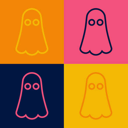 Pop art line Ghost icon isolated on color background. Happy Halloween party. Vectorのイラスト素材