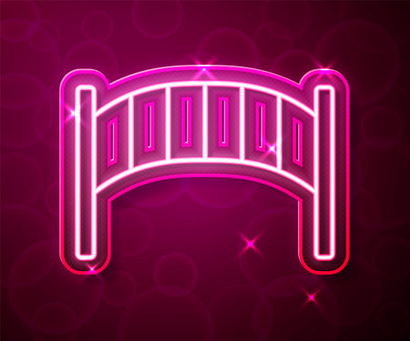 Glowing neon line Playground kids bridge icon isolated on red background. Vectorのイラスト素材