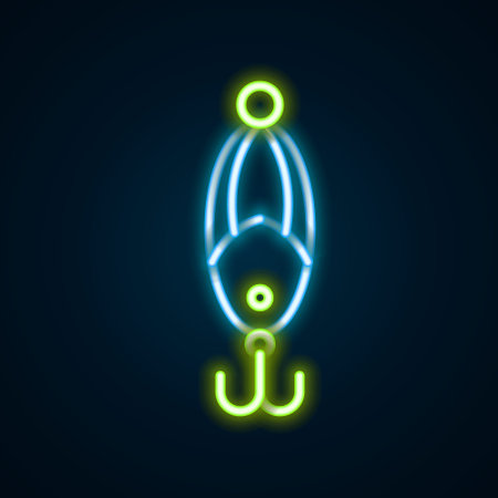 Glowing neon line Fishing lure icon isolated on black background. Fishing tackle. Colorful outline concept. Vectorのイラスト素材