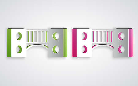 Paper cut Playground kids bridge icon isolated on grey background. Paper art style. Vectorのイラスト素材