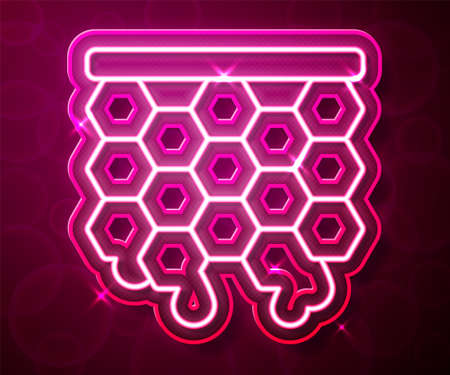 Glowing neon line Honeycomb icon isolated on red background. Honey cells symbol. Sweet natural food. Vectorのイラスト素材