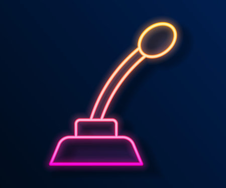 Glowing neon line Microphone icon isolated on black background. On air radio mic microphone. Speaker sign. Vectorのイラスト素材