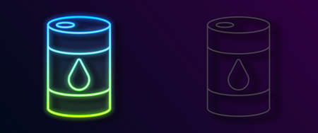 Glowing neon line Barrel oil icon isolated on black background. Vectorのイラスト素材