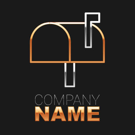Line Mail box icon isolated on black background. Mailbox icon. Mail postbox on pole with flag. Colorful outline concept. Vectorのイラスト素材