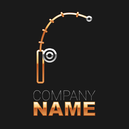 Line Fishing rod icon isolated on black background. Catch a big fish. Fishing equipment and fish farming topics. Colorful outline concept. Vectorのイラスト素材