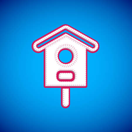 White Bird house icon isolated on blue background. Nesting box birdhouse, homemade building for birds. Vectorのイラスト素材