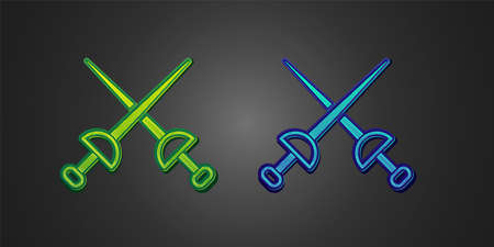 Green and blue Fencing icon isolated on black background. Sport equipment. Vectorのイラスト素材