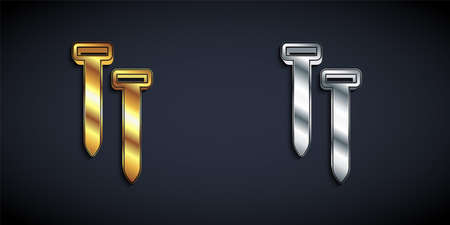 Gold and silver Metallic nails icon isolated on black background. Long shadow style. Vectorのイラスト素材