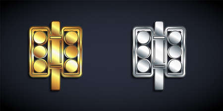 Gold and silver Racing traffic light icon isolated on black background. Long shadow style. Vectorのイラスト素材