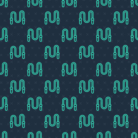 Green line Jump rope icon isolated seamless pattern on blue background. Skipping rope. Sport equipment. Vectorのイラスト素材