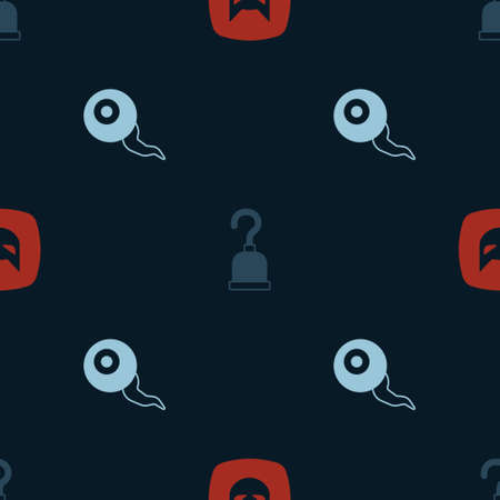 Set Black cat, Pirate hook and Eye on seamless pattern. Vectorのイラスト素材