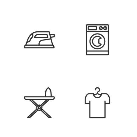 Set line T-shirt on hanger, Electric iron and ironing board, and Washer icon. Vectorのイラスト素材