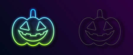 Glowing neon line Pumpkin icon isolated on black background. Happy Halloween party. Vectorのイラスト素材