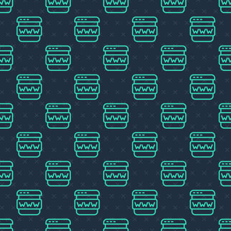 Green line Browser window icon isolated seamless pattern on blue background. Vector